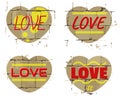 Word Love printed on heart of brick wall pattern. Textured inscriptions for your design. Vector Royalty Free Stock Photo