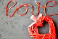 Word love ribbon, red heart for Valentines Day, birthday or other celebration, place for inscription