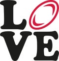 Word love with rugby ball