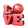 Word LOVE with tennis ball 3D Royalty Free Stock Photo