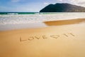 Word Love TT Trinidad And Tobago Written On The Beach Sand In Maracas Bay Beach
