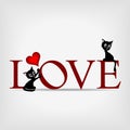 Word love with two cute kittens Royalty Free Stock Photo