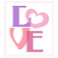 Word love typography with heart. Greeting card with letters and hearts in frame Royalty Free Stock Photo