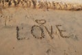 Word LOVE on wet sand Royalty Free Stock Photo