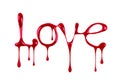 Word Love written by nail polish on white background