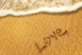 Word love written in the sand on the beach Royalty Free Stock Photo