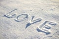 Word love written on the snow