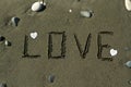 Word Love on beach sand Royalty Free Stock Photo