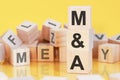 word M and A from wooden blocks with letters, concept