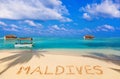 Word Maldives on beach Royalty Free Stock Photo