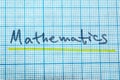 The word mathematics in a notebook for drawing