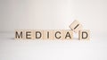 The word medicaid is written on wooden cubes on a light background. Business concept