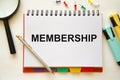 The word membership is written on a notepad.Member Log in Membership Username Password Concept