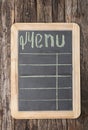 Word menu writen on aged blackboard Royalty Free Stock Photo