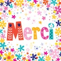 Word Merci Thanks in French typography unique lettering decorative text floral card