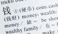 Word Money written in Chinese language