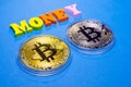 Bitcoins with wooden letters