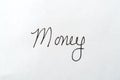 The word money written on a white piece of paper