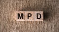 Word MPD - Multiple Personality Disorder, building from wooden cubes Royalty Free Stock Photo