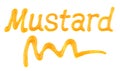 The word Mustard written using yellow ketchup Royalty Free Stock Photo