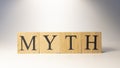 Word myth made from wooden cubes. Close up. Royalty Free Stock Photo