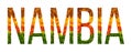 Word NAMBIA country is written with leaves on a white insulated background, a banner for printing, a creative developing