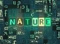 The word Nature as neon glowing unique typeset symbols, luminous letters nature Royalty Free Stock Photo