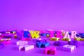 Word New York on a lilac background consists of multicolored wooden letters in the abc alphabet block, copy space for your ad text Royalty Free Stock Photo