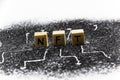 Word NFT non fungible token written on the wood cubes on black glitter background. Non-fungible tokens connections on concept