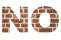 Word `NO` with texture of red brick wall Royalty Free Stock Photo