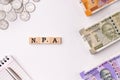 Word NPA written on wooden cubes stock image.