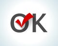 Word OK on white background with red tick Royalty Free Stock Photo