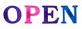 Word open is lined with multicolored plastic letters on magnets Royalty Free Stock Photo