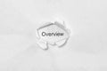 Word overview on white isolated background through the wound hole in the paper Royalty Free Stock Photo