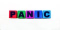 The word PANIC is written on colorful cubes on a light background Royalty Free Stock Photo