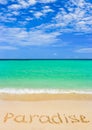 Word Paradise on beach Royalty Free Stock Photo