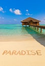 Word Paradise on beach Royalty Free Stock Photo