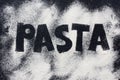 Word Pasta written in flour Royalty Free Stock Photo