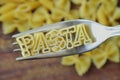 The word `pasta` written with pasta letters