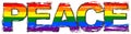 Word PEACE with pride rainbow flag symbol of LBGT under it, distressed grunge look