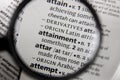 The word or phrase attainment in a dictionary