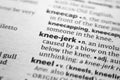 Word or phrase Knee-jerk in a dictionary. Royalty Free Stock Photo