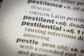 Word or phrase Pestilential in a dictionary Royalty Free Stock Photo
