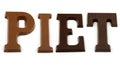 The word Piet in chocolate letter