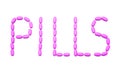 Word pills from pink tablets on white Royalty Free Stock Photo