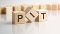 word PIT made with wood building blocks, stock image. background may have blur effect Royalty Free Stock Photo