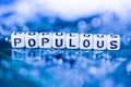 Word POPULOUS formed by alphabet blocks on mother cryptocurrency