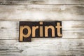 Print Letterpress Word on Wooden Background