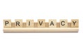 Word ``privacy`` on scrabble wooden letters on a rack