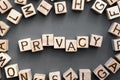 The word privacy wooden cubes with burnt letters Royalty Free Stock Photo